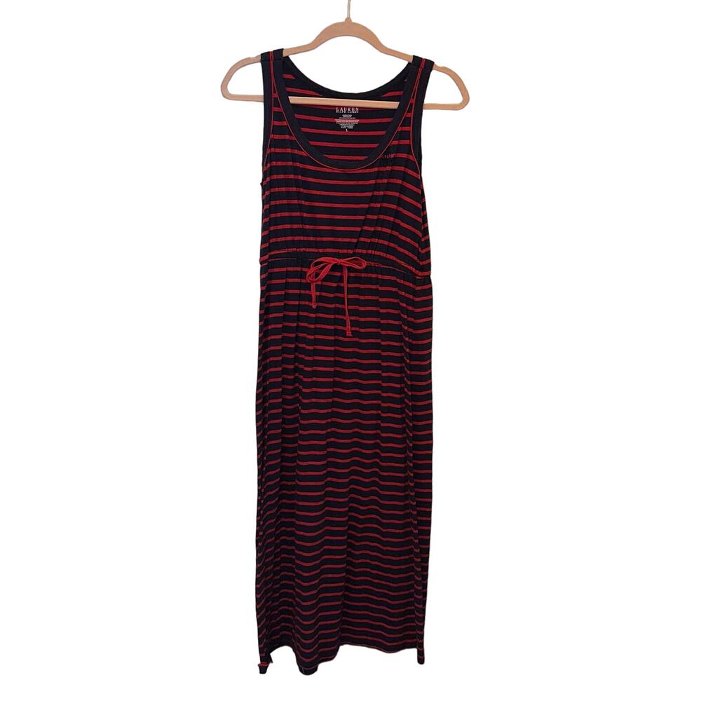 Lauren Ralph Lauren Striped Maxi Dress Large Navy & Red Sleeveless Tie Waist